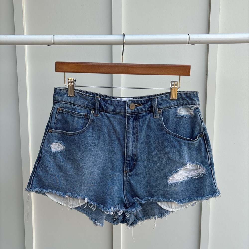 Abrand Jeans - Distressed Denim High Rise Jean Shorts